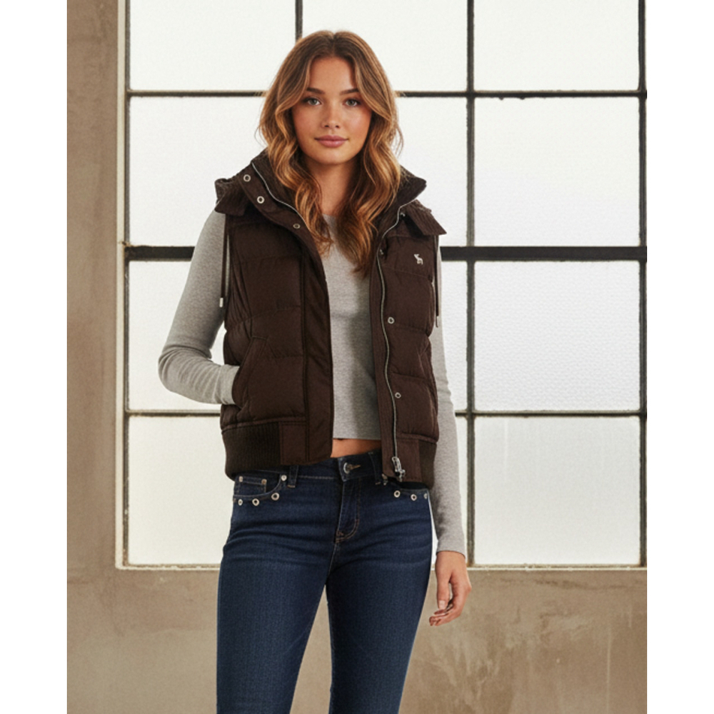 ABERCROMBIE & FITCH y2K Brown Quilted Sleeveless Puffer Vest Size Large - Picture 1 of 12